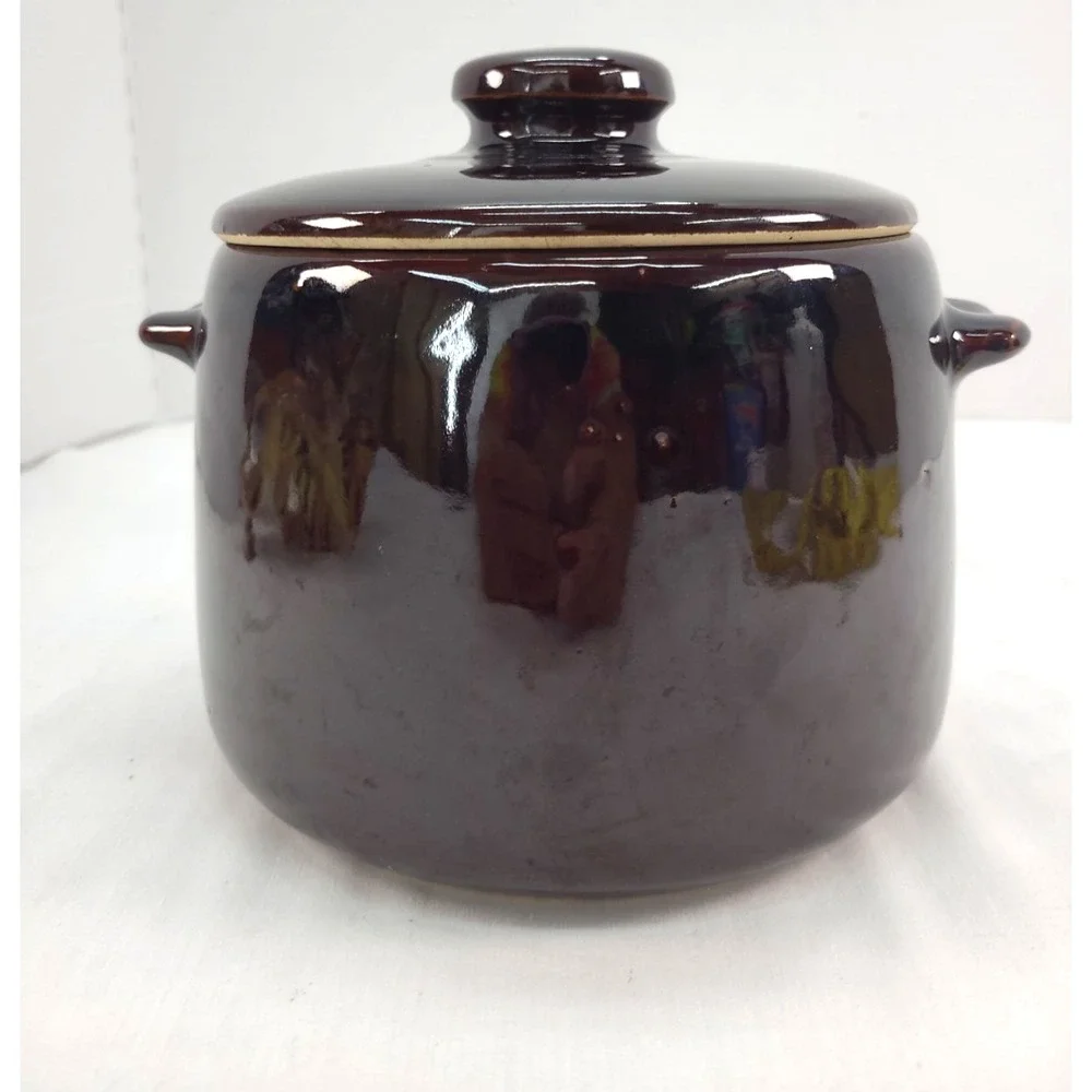 West Bend Vintage Bean Pot Crock Brown Glazed Stoneware USA Pottery 1950's